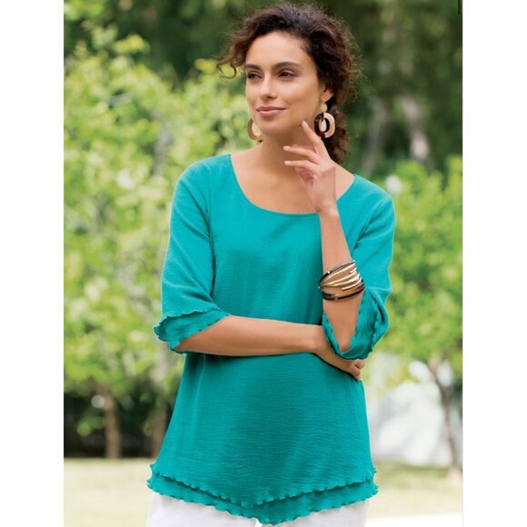 Soft Surroundings Siesta Key Tunic Top Women's Plus Size 1X Lime 100% Cotton - Picture 4 of 11
